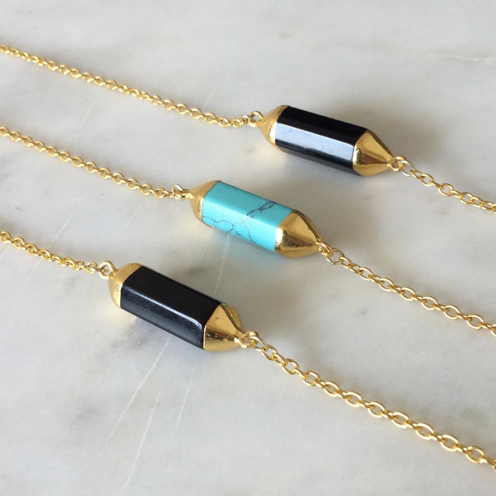 Turquoise and Black Obsidian Horizontal Dagger - Picture 1 of 5